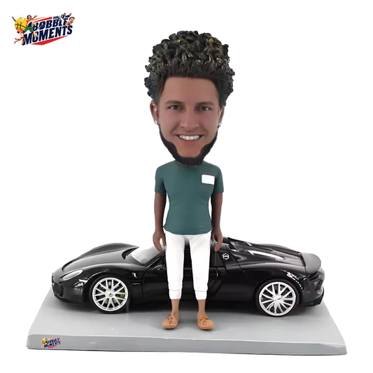 Custom Bobblehead Figure with Sports Car, Multicolor Customized Racing Cars Statue, Personalized Bobble Head Based on Your Photo